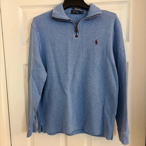 Polo Ralph Lauren 1/4 Zip Cotton Knit Blue Pullover Sweater Size M Pony Logo